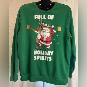 Holiday Time Men’s Full Of Holiday Spirits Sweatshirt Green XL Ugly Xmas Piece